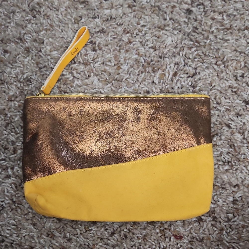 Ipsy Yellow and Gold Women's Cosmetic Bag
